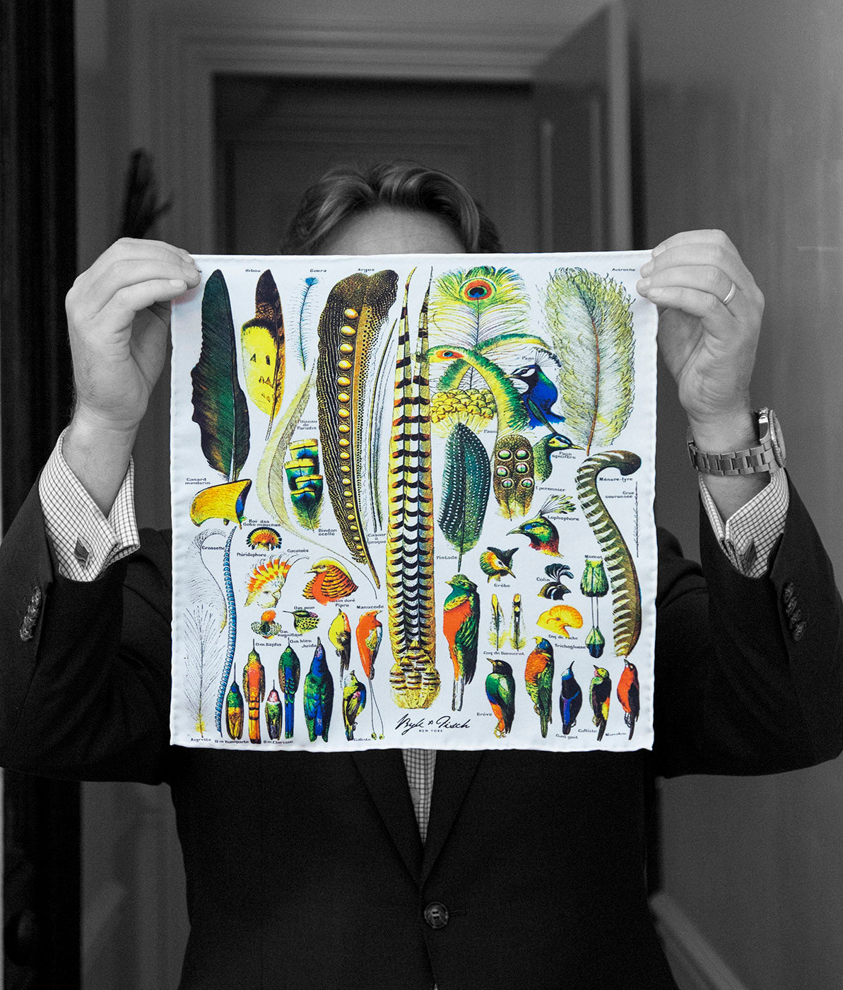"PEACOCKING" DIGITAL PRINT POCKET SQUARE