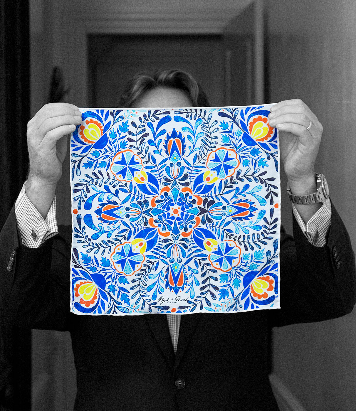"MYKONOS DREAM" DIGITAL PRINT POCKET SQUARE