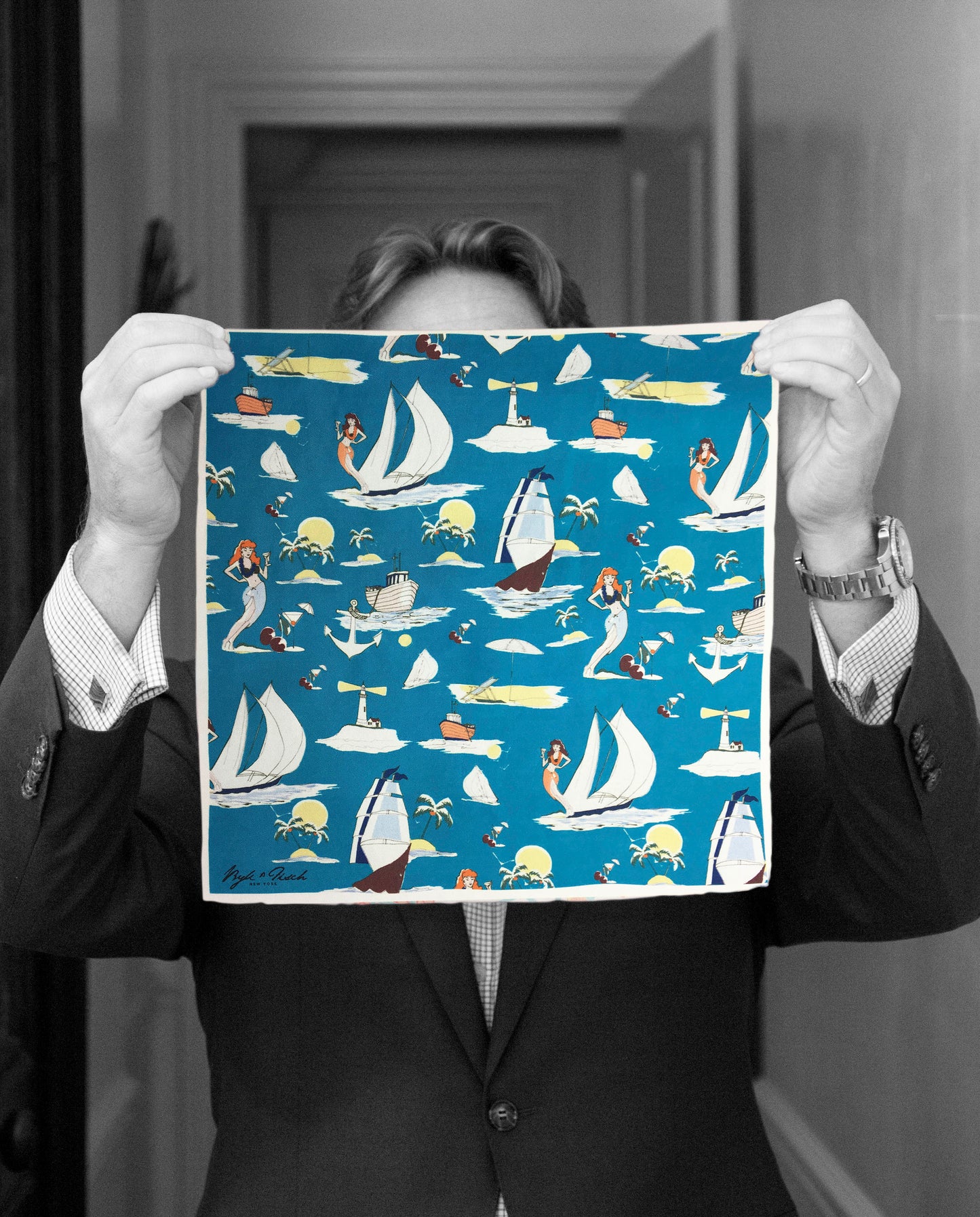 "SAIL AWAY" DIGITAL PRINT POCKET SQUARE