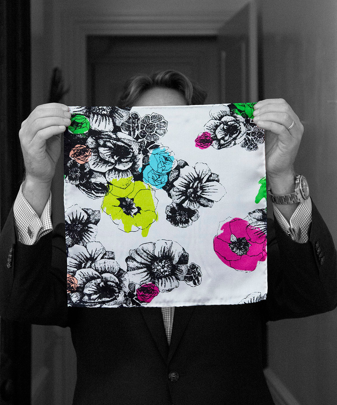 "PSYCHO FLOWER" POCKET SQUARE