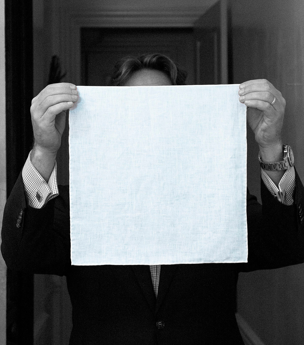"PRESENT AND ACCOUNTED FOR" LINEN POCKET SQUARE
